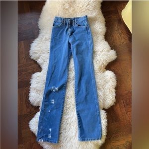 Vintage Wrangler Distressed Tall Girl Jeans straight leg western wash 34 inseam